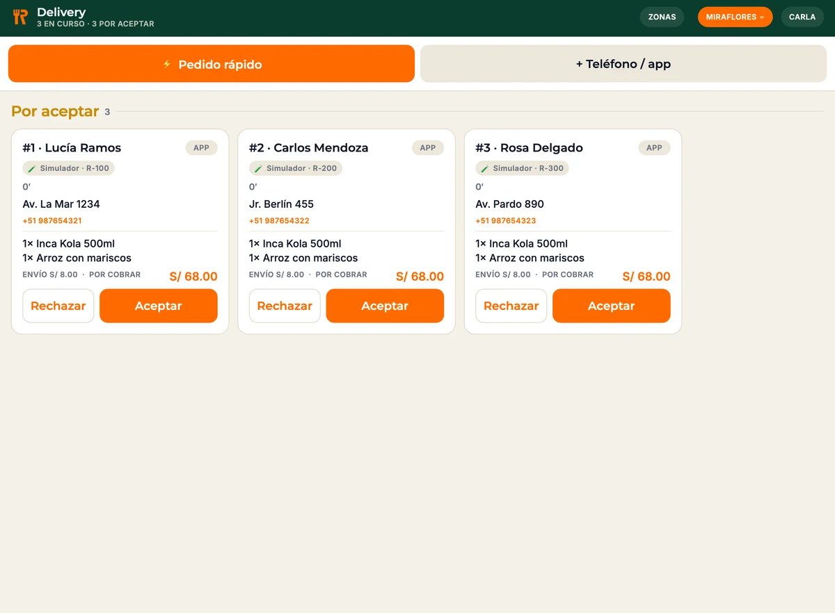 Tablero de entregas con pedidos de varios canales